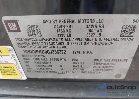 2016 GMC Acadia Sle-2 из США, поврежденный, VIN 1GKKVPKD0GJ336372